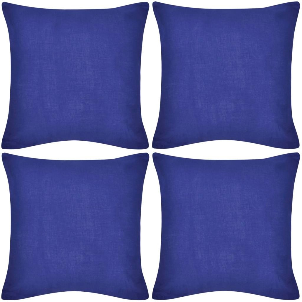 4 Blue Cushion Covers Cotton 50 x 50 cm